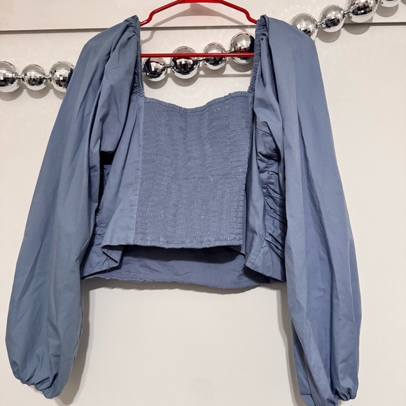 Abercrombie & Fitch Long-Sleeve Ruched Bodice Puff Sleeve Top Blue - Picture 6 of 6